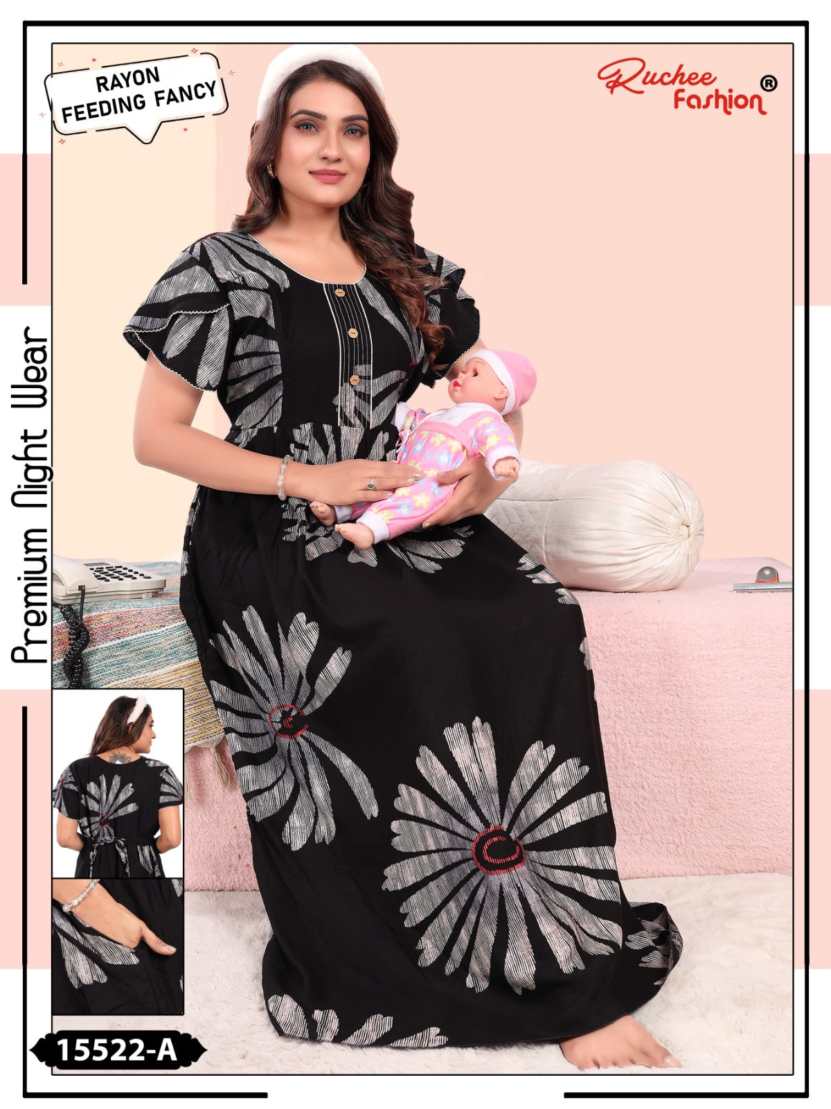 Flowers Pattern 2008 Ruchee Fashion Rayon Feeding Night Gown Supplier Gujarat