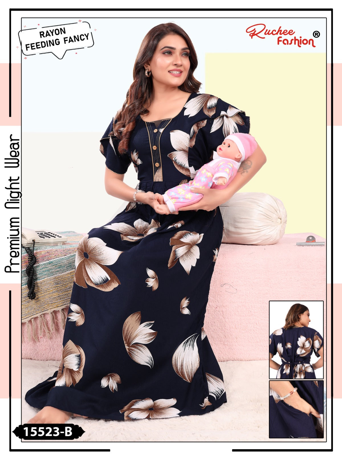 Flowers Pattern 2008 Ruchee Fashion Rayon Feeding Night Gown Supplier Gujarat