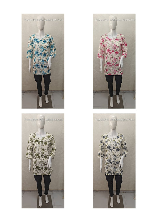 Flowers Print 0704 Veeha Cambric Cotton Short Kurtis Wholesaler India