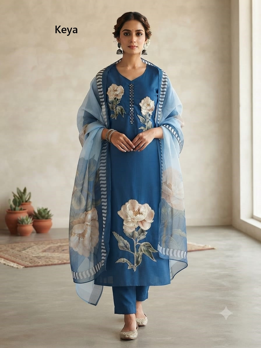 Flowers Print 2608 Keya Roman Readymade Pant Style Suits Wholesale Price