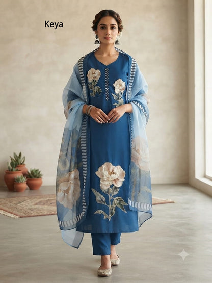 Flowers Print 2608 Keya Roman Readymade Pant Style Suits Wholesale Price