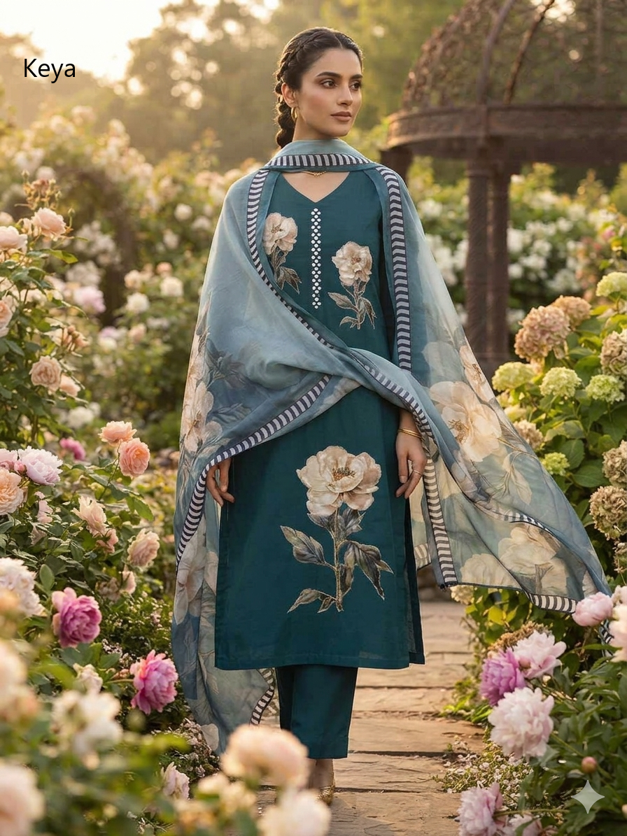 Flowers Print 2608 Keya Roman Readymade Pant Style Suits Wholesale Price