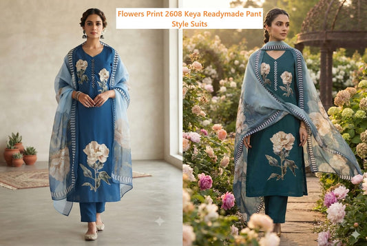 Flowers Print 2608 Keya Roman Readymade Pant Style Suits Wholesale Price