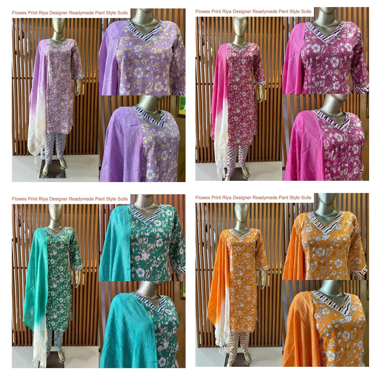 Flowers Print Riya Designer Cotton Readymade Pant Style Suits Supplier Gujarat