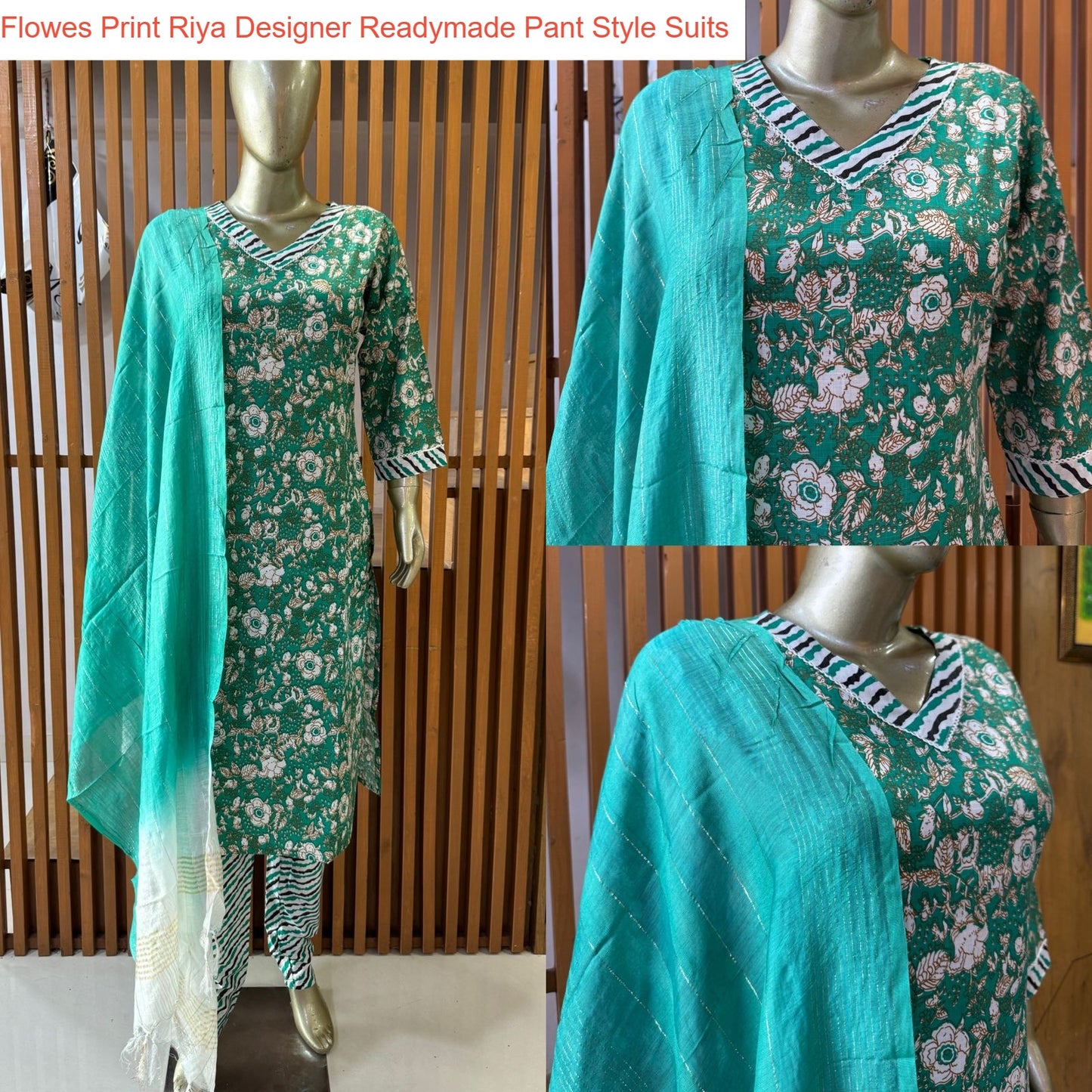 Flowers Print Riya Designer Cotton Readymade Pant Style Suits Supplier Gujarat