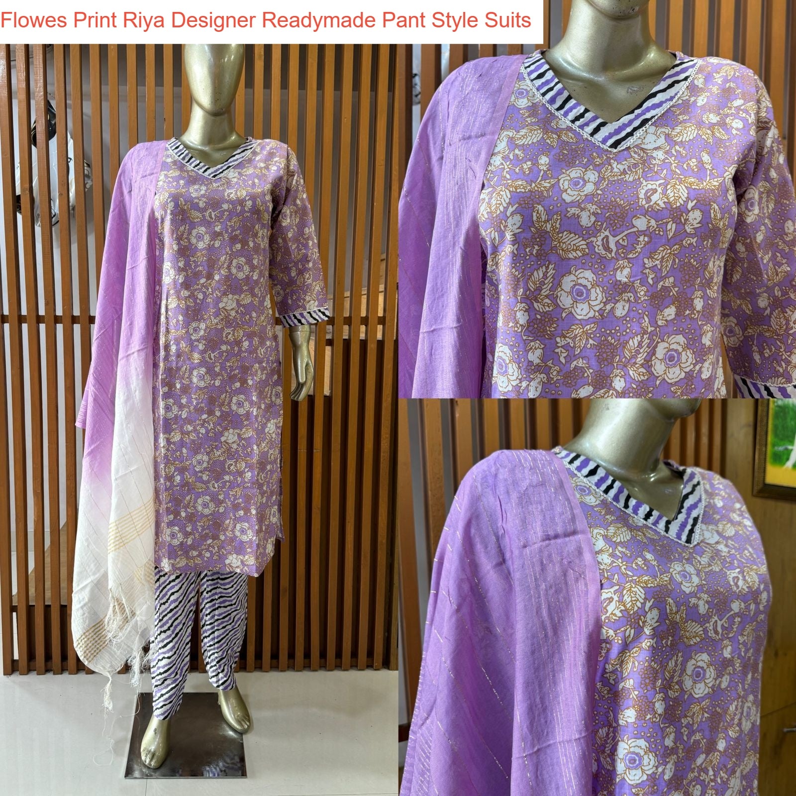 Flowers Print Riya Designer Cotton Readymade Pant Style Suits Supplier Gujarat