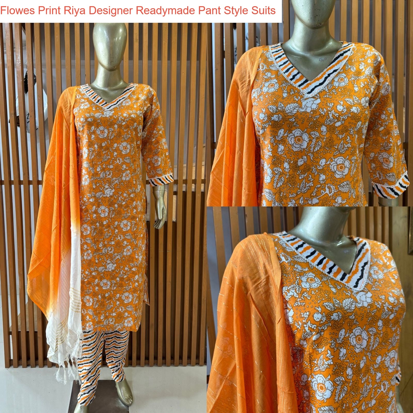 Flowers Print Riya Designer Cotton Readymade Pant Style Suits Supplier Gujarat