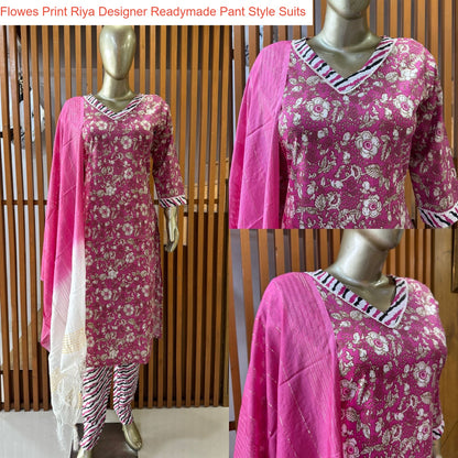 Flowers Print Riya Designer Cotton Readymade Pant Style Suits Supplier Gujarat
