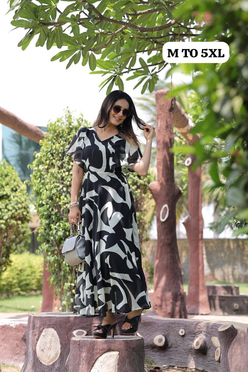 Flowers Print Ruc Georgette One Piece Supplier Gujarat