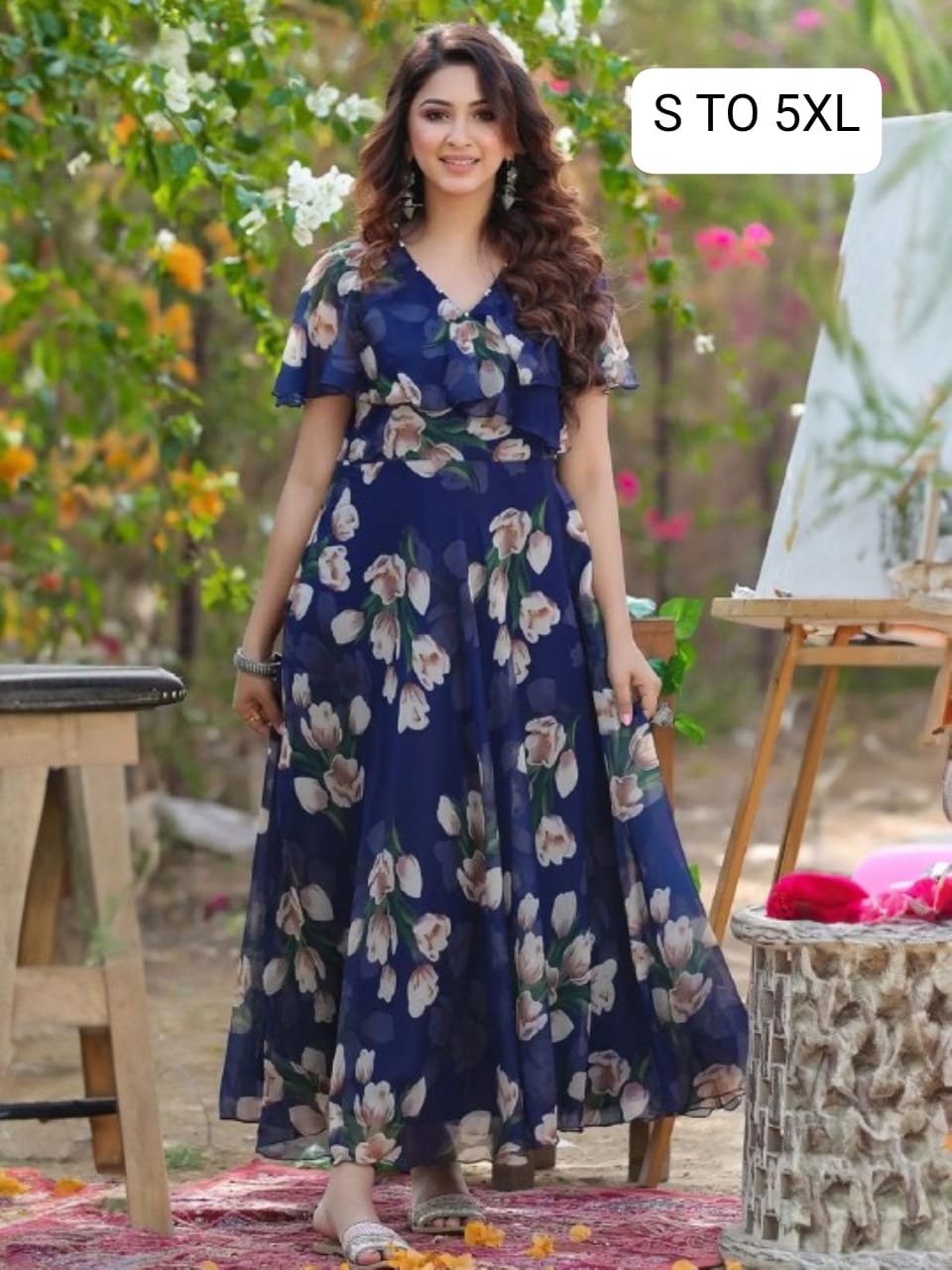 Flowers Print Ruc Georgette One Piece Supplier Gujarat