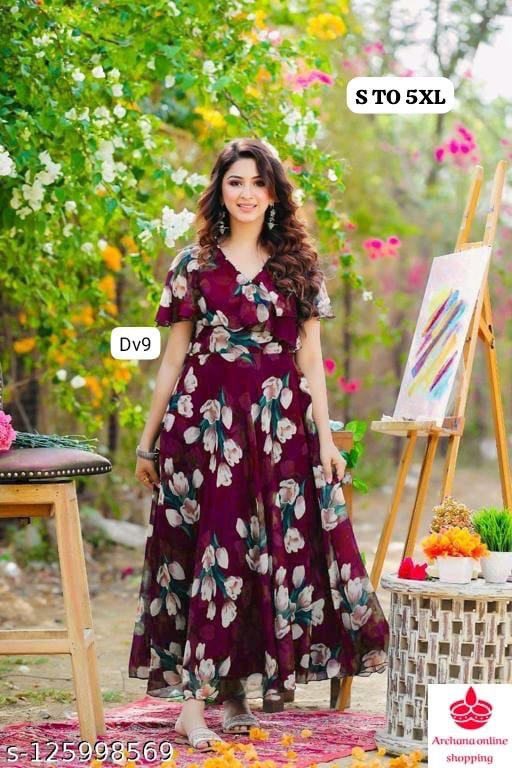 Flowers Print Ruc Georgette One Piece Supplier Gujarat