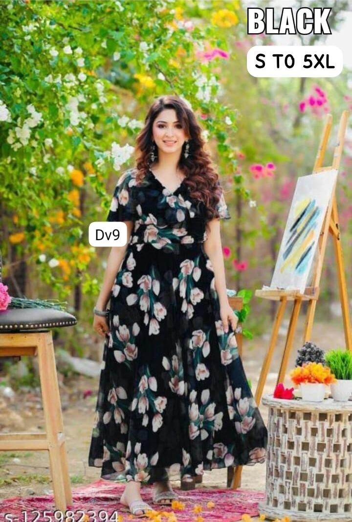 Flowers Print Ruc Georgette One Piece Supplier Gujarat – Kavya