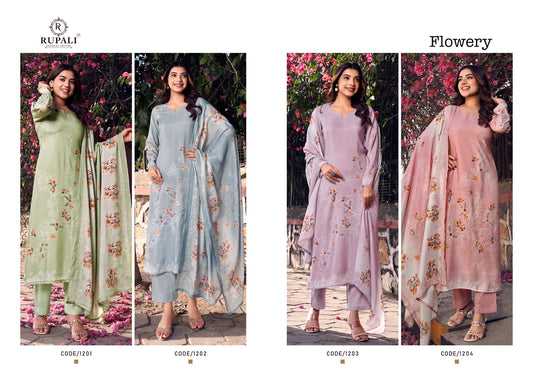 Flowery Rupali Muslin Pant Style Suits Supplier