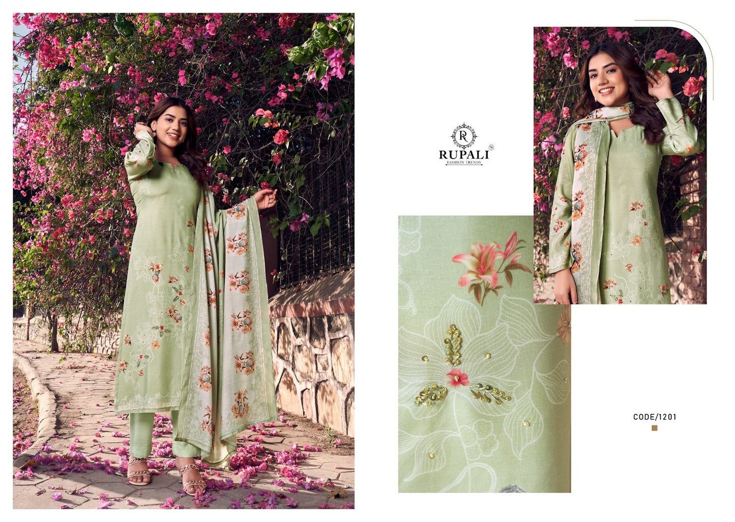 Flowery Rupali Muslin Pant Style Suits Supplier