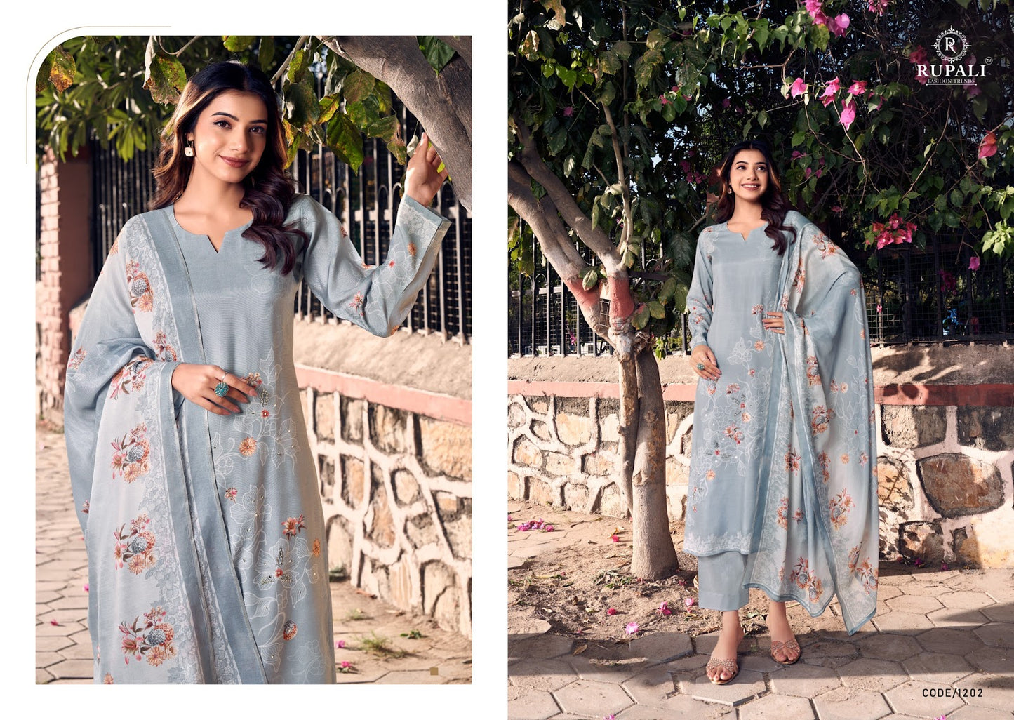 Flowery Rupali Muslin Pant Style Suits Supplier