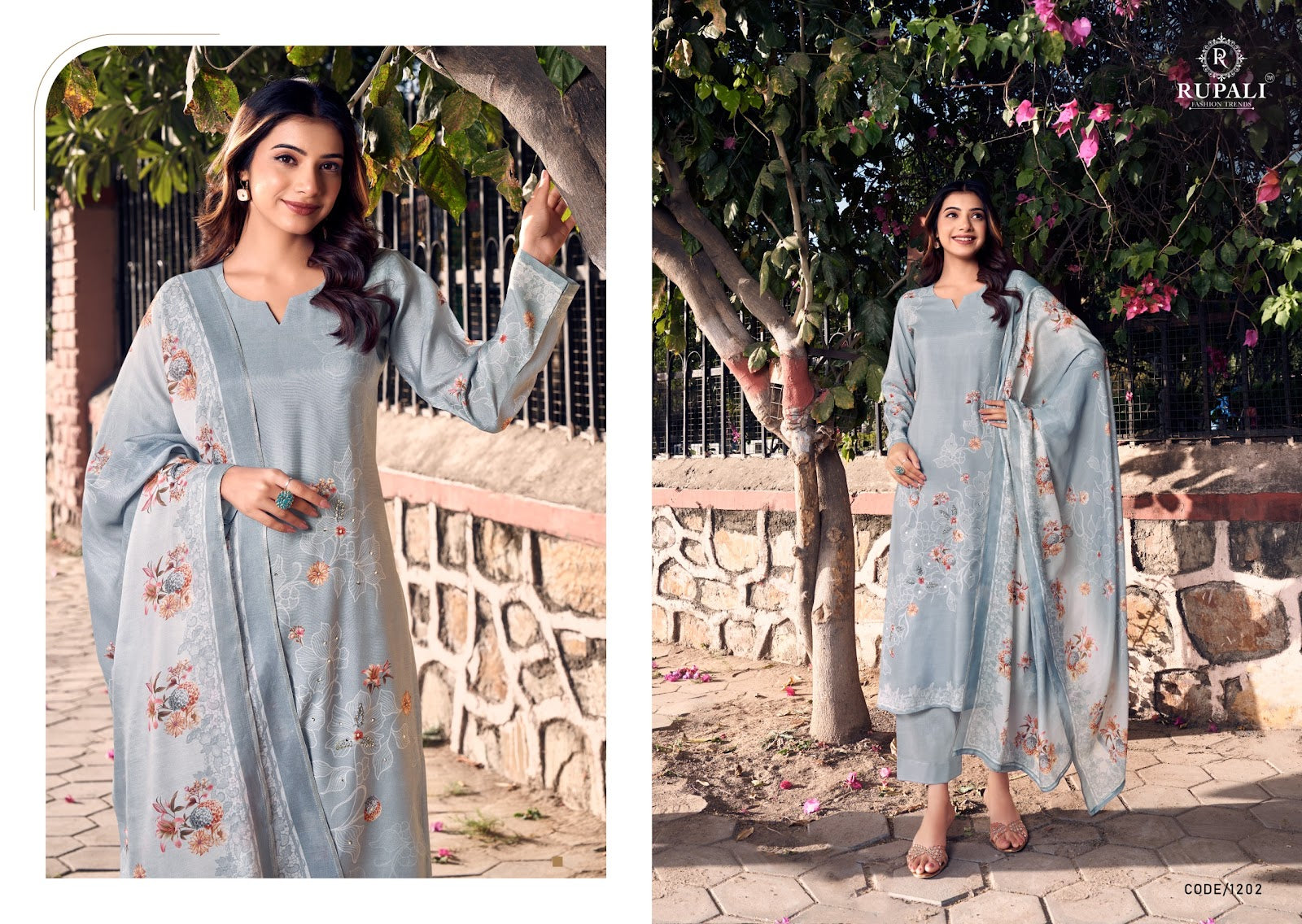 Flowery Rupali Muslin Pant Style Suits Supplier
