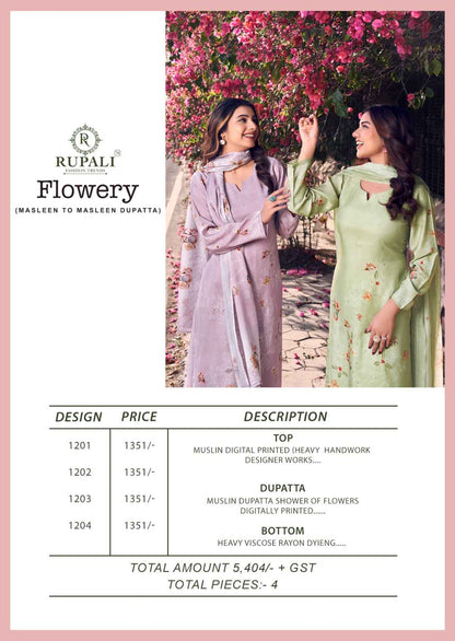 Flowery Rupali Muslin Pant Style Suits Supplier
