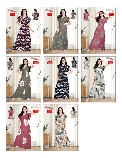 Flutter-Ruffled Sleeves Ruchee Fashion Rayon Night Gowns Supplier Gujarat