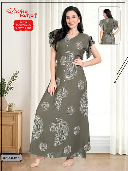 Flutter-Ruffled Sleeves Ruchee Fashion Rayon Night Gowns Supplier Gujarat