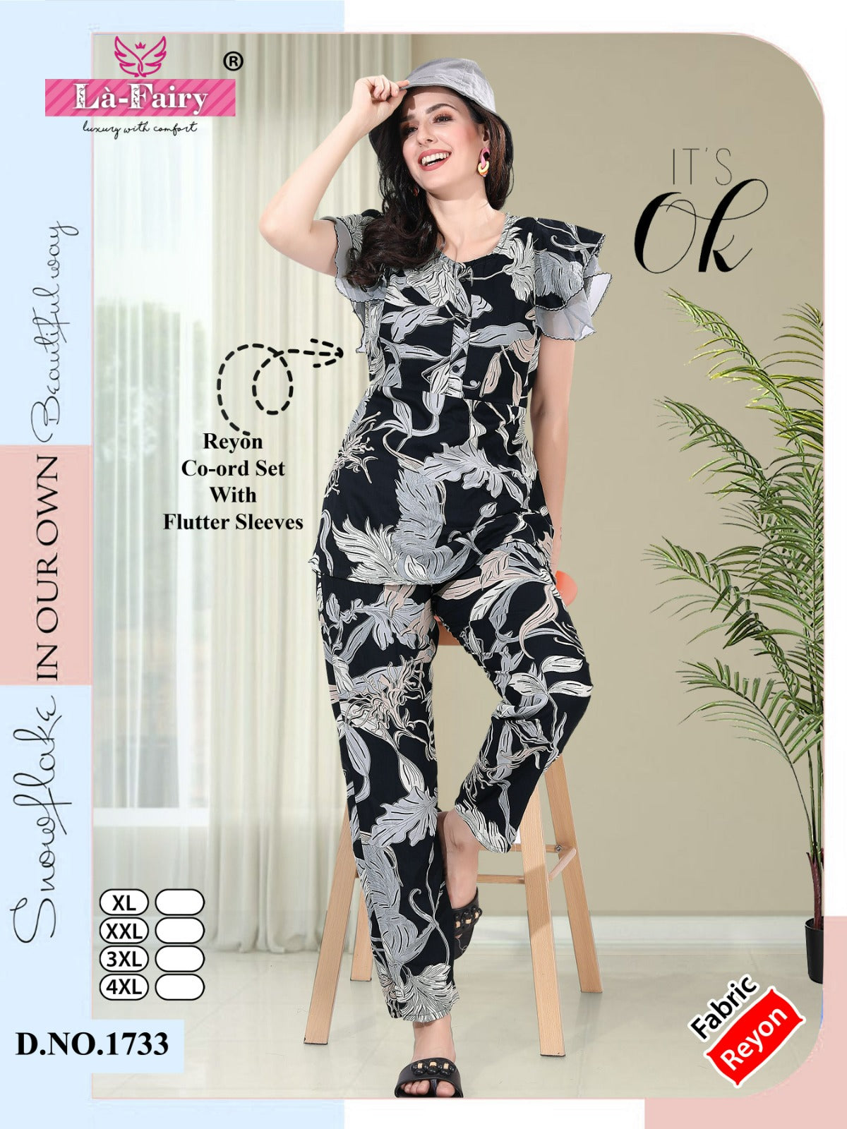 Flutter Sleeve 1733 La Fairy Rayon Co Ord Set Exporter