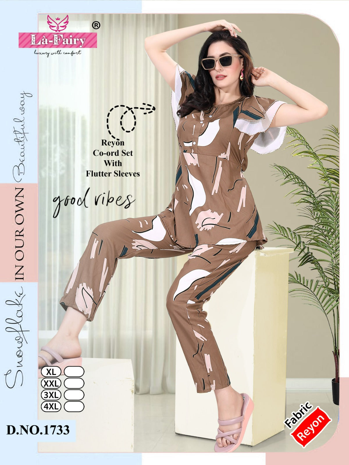 Flutter Sleeve 1733 La Fairy Rayon Co Ord Set Exporter