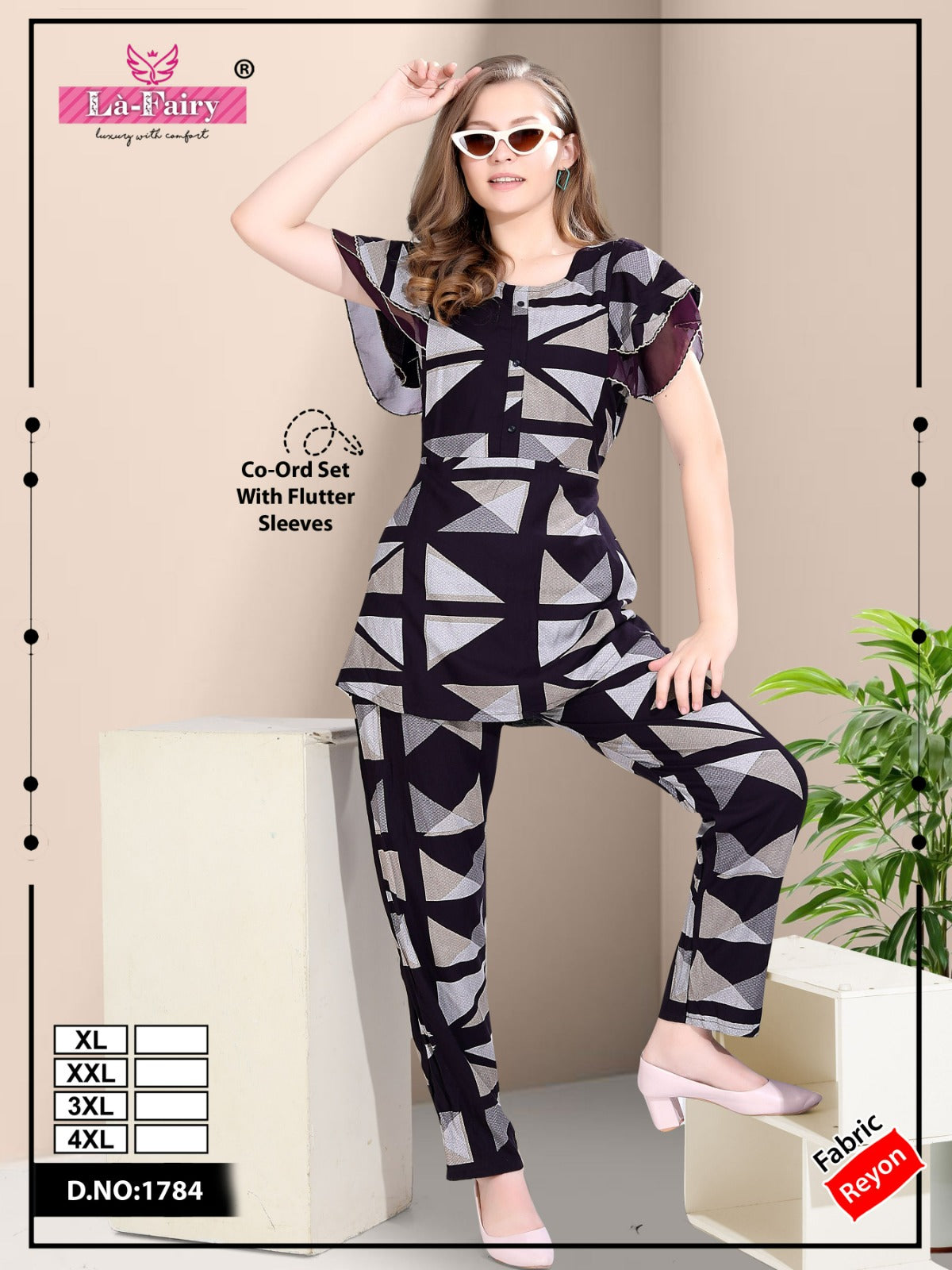 Flutter Sleeves 1784 La Fairy Reyon Co Ord Set Wholesale Rate