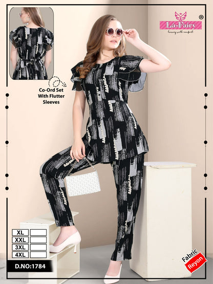 Flutter Sleeves 1784 La Fairy Reyon Co Ord Set Wholesale Rate