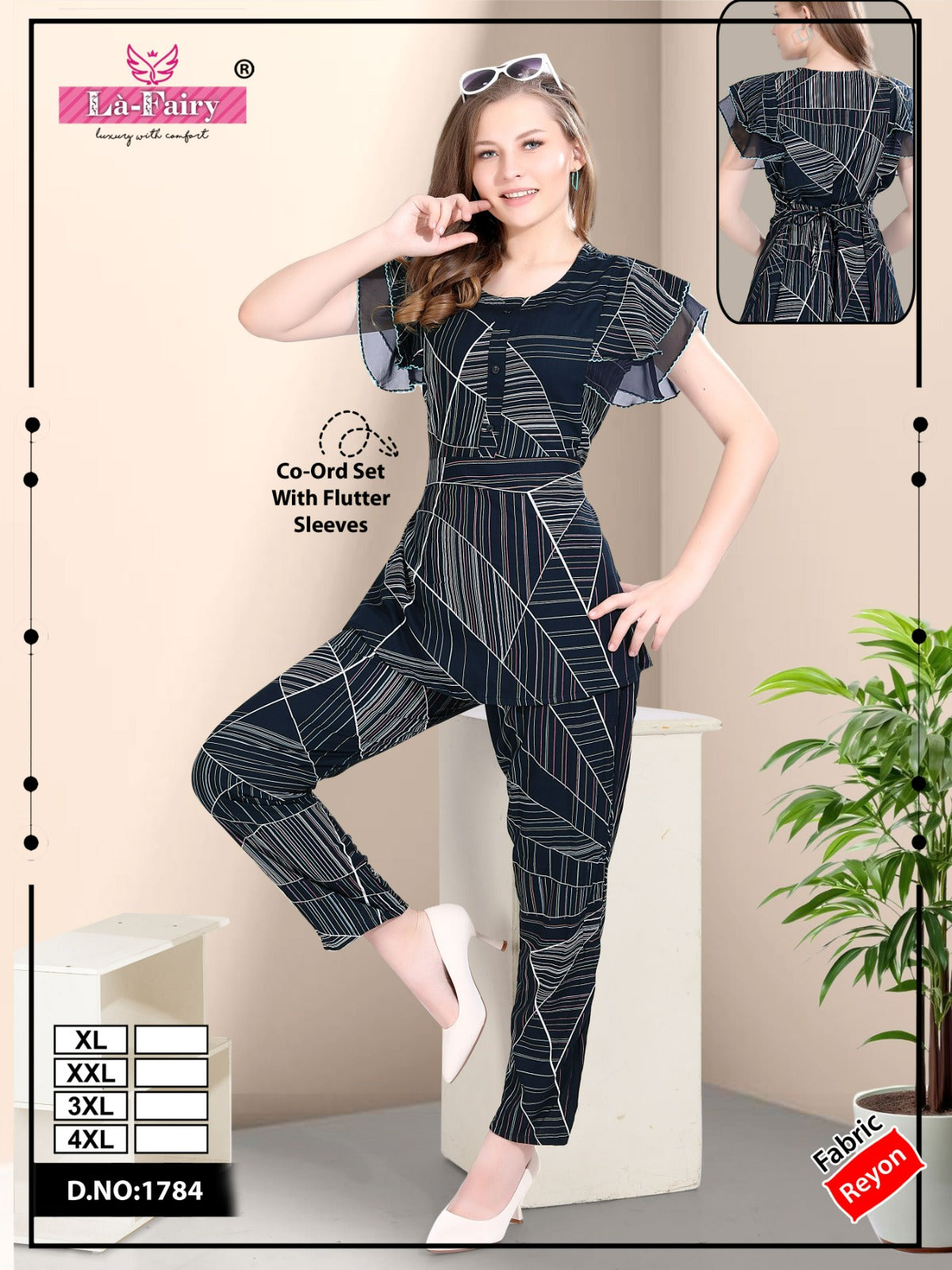 Flutter Sleeves 1784 La Fairy Reyon Co Ord Set Wholesale Rate