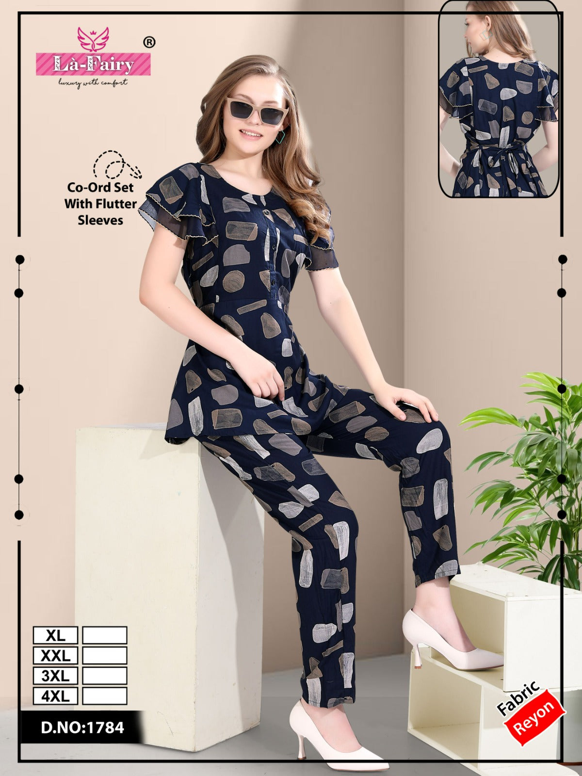 Flutter Sleeves 1784 La Fairy Reyon Co Ord Set Wholesale Rate