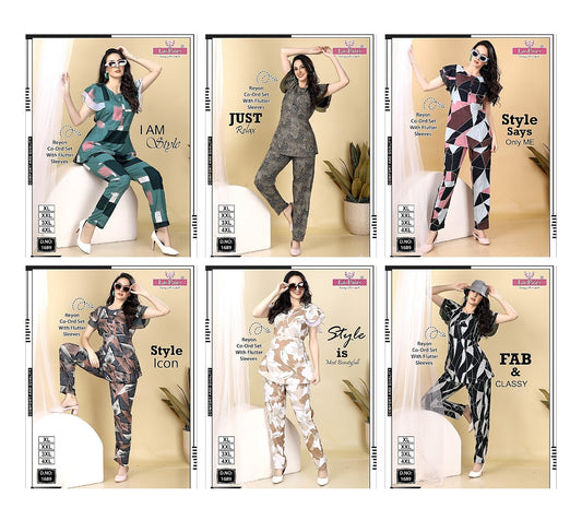 Flutter Sleeves Design 1689 La Fairy Reyon Co Ord Set Wholesale Price