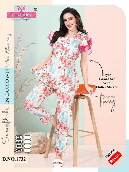 Flutter Sleeves Design 1732 La Fairy Reyon Co Ord Set Manufacturer Gujarat