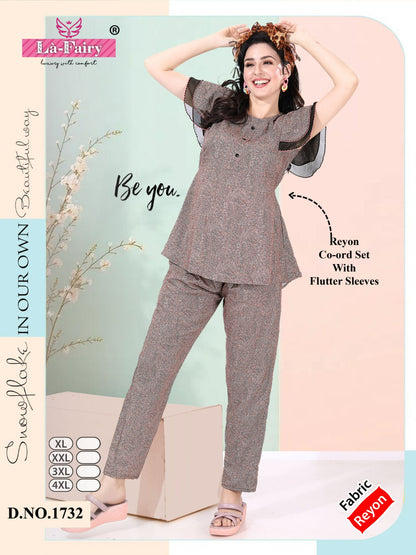 Flutter Sleeves Design 1732 La Fairy Reyon Co Ord Set Manufacturer Gujarat