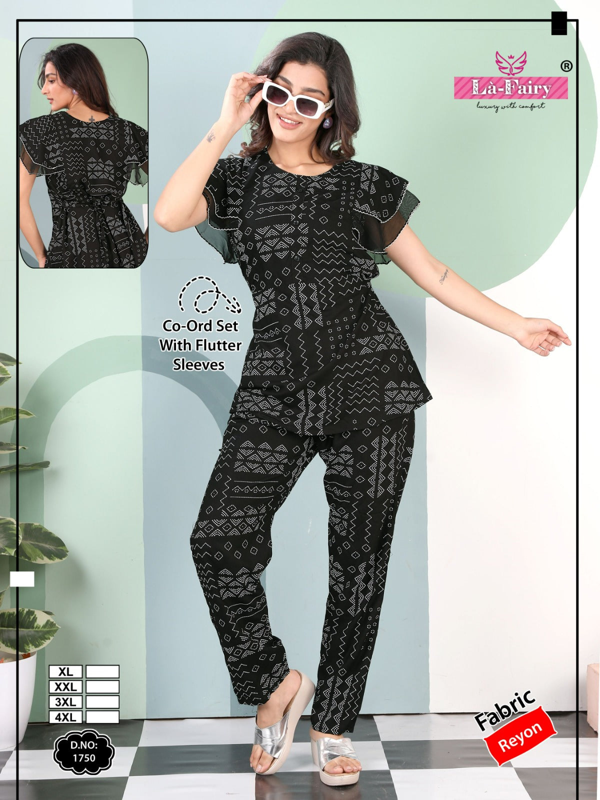 Flutter Sleeves Design 1750 La Fairy Reyon Co Ord Set Wholesaler