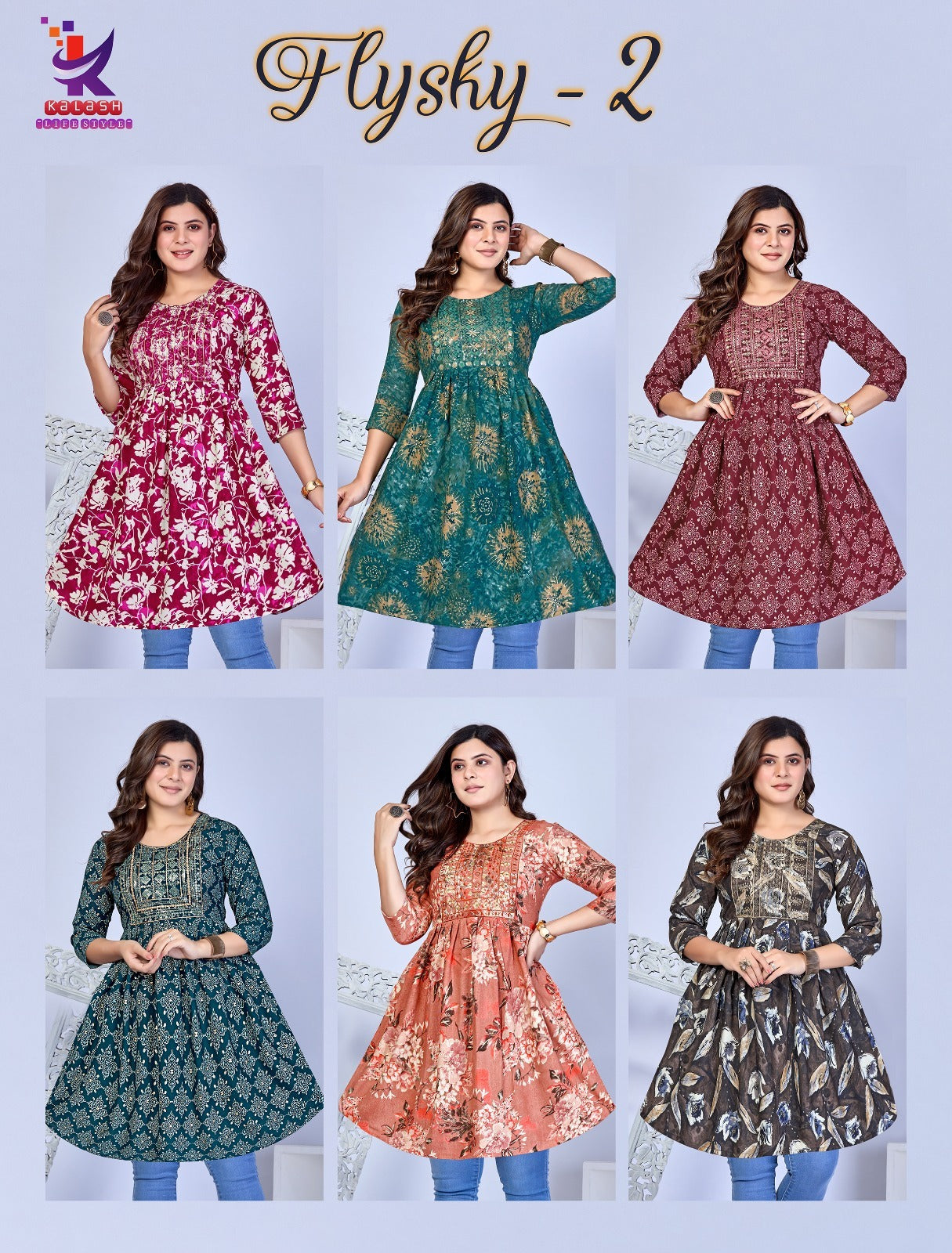 Flysky Vol 2 Mlm Kalash Lifestyle Rayon 14Kg Short Kurtis Wholesaler India