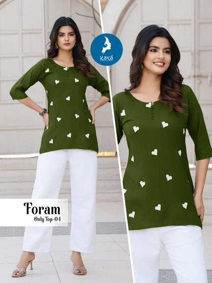 Foram Kaya Rayon Short Kurtis Wholesaler Gujarat