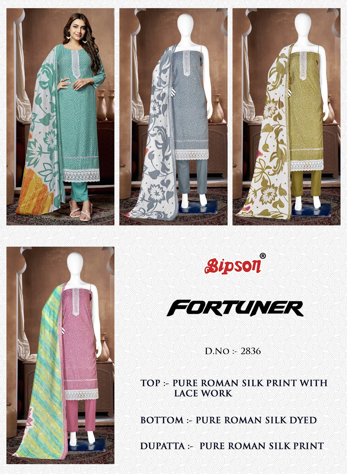 Fortuner 2836 Bipson Prints Roman Silk Pant Style Suits Manufacturer