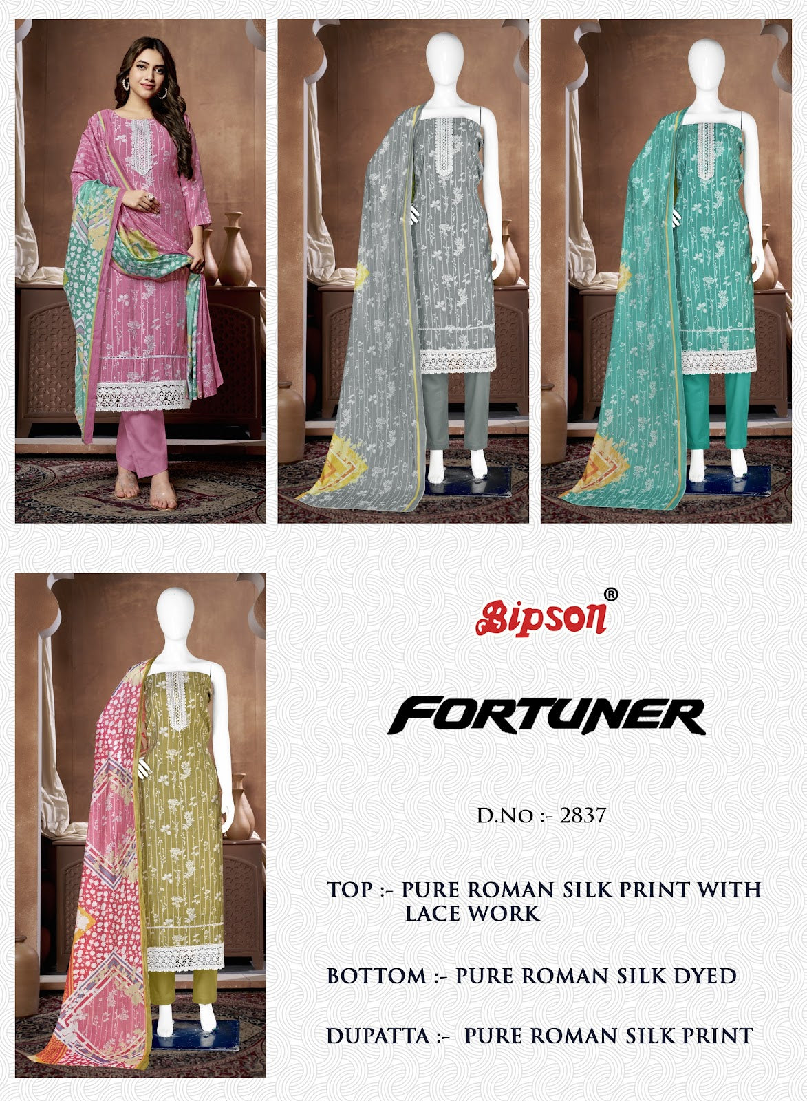 Fortuner 2837 Bipson Prints Roman Silk Pant Style Suits Manufacturer