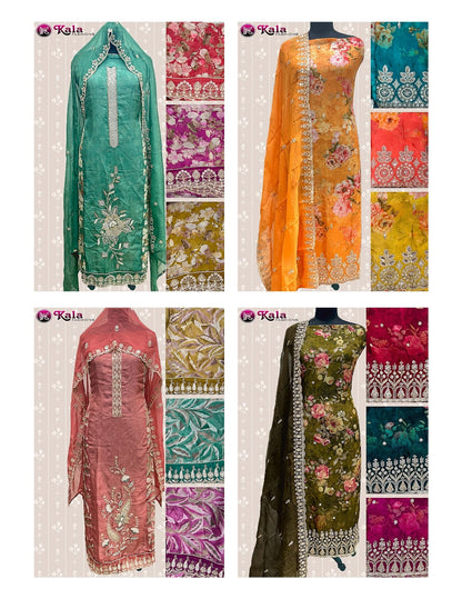 Four Matching Kala Fashion Organza Salwar Suits Manufacturer India