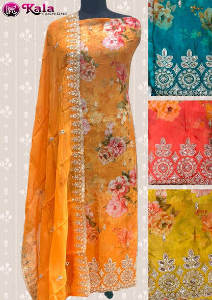 Four Matching Kala Fashion Organza Salwar Suits Manufacturer India