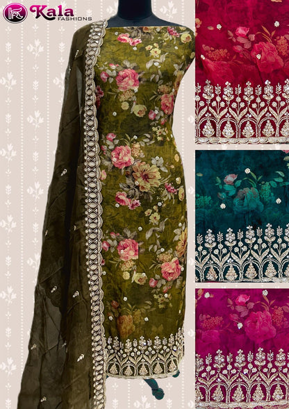 Four Matching Kala Fashion Organza Salwar Suits Manufacturer India