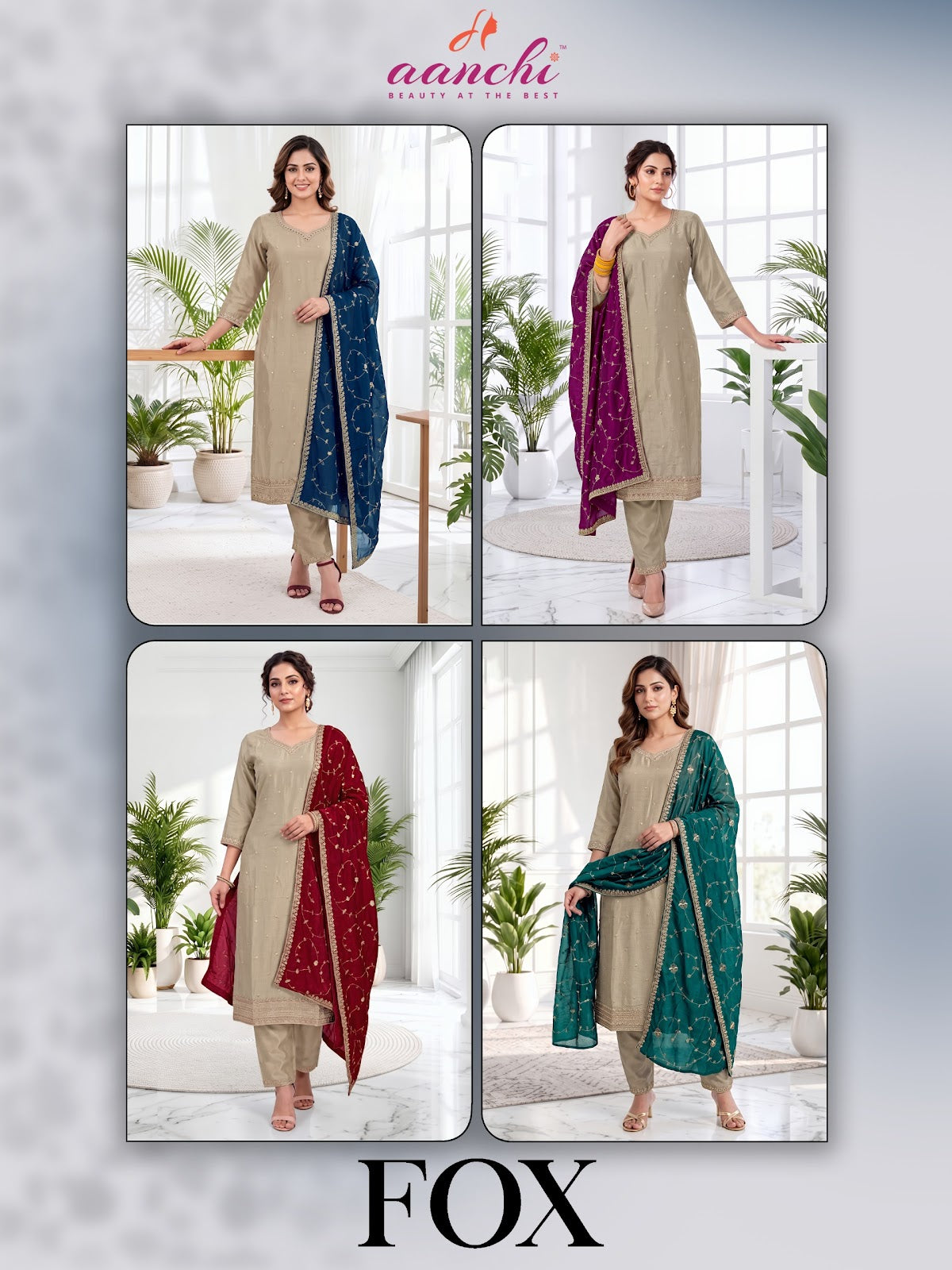 Fox Aanchi Vichitra Silk Readymade Pant Style Suits Exporter