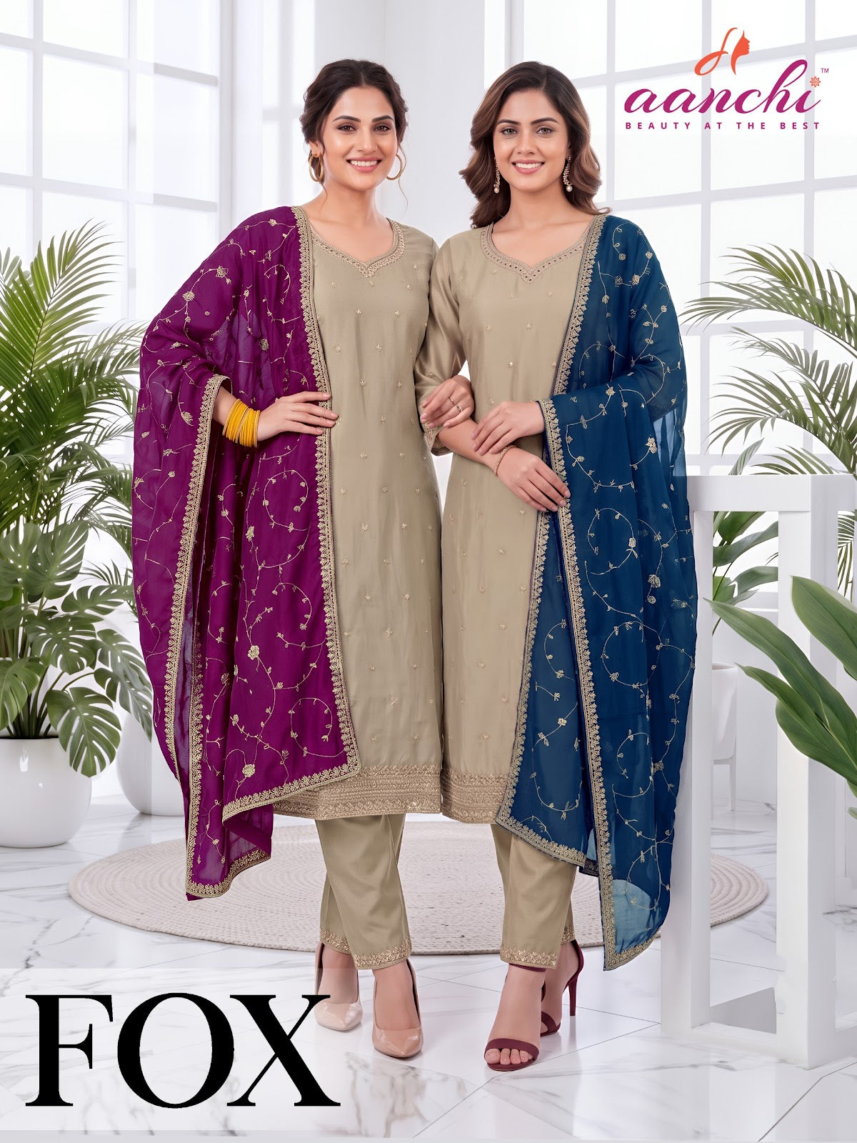Fox Aanchi Vichitra Silk Readymade Pant Style Suits Exporter