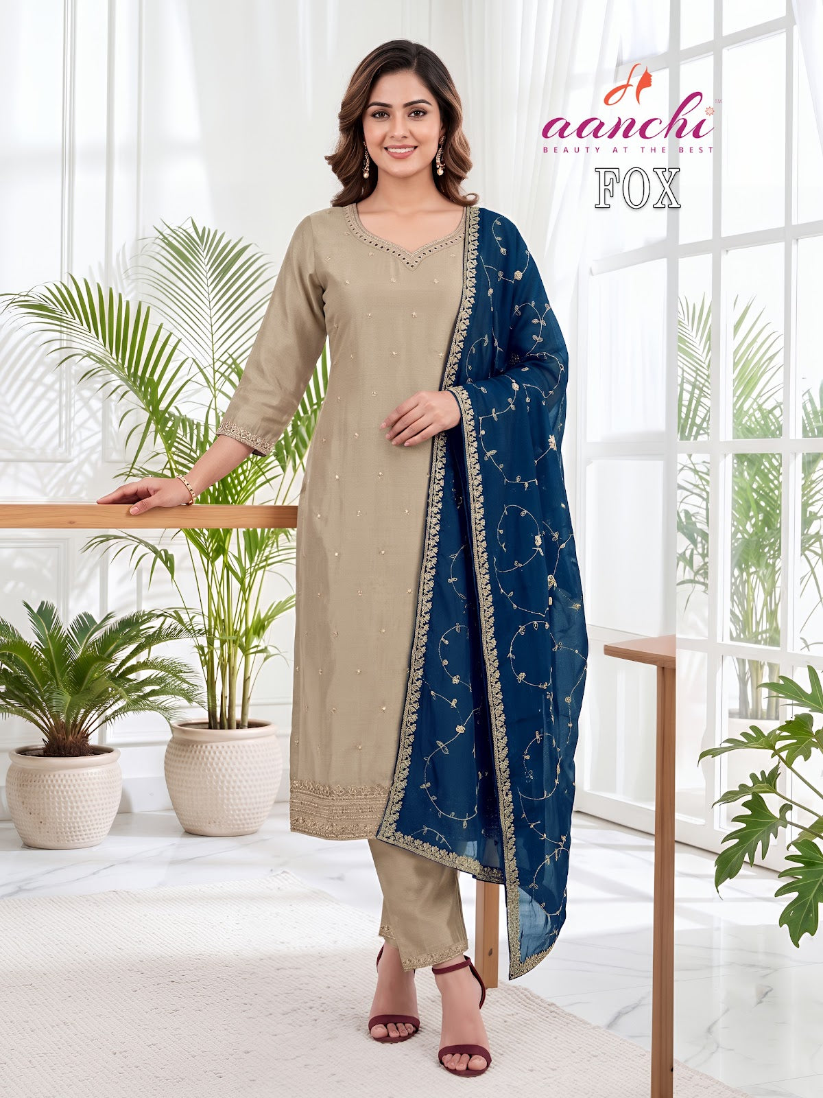 Fox Aanchi Vichitra Silk Readymade Pant Style Suits Exporter
