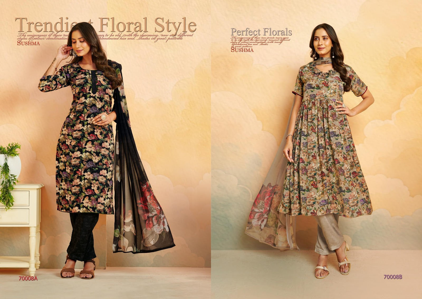 Fragrance Sushma Crape Pant Style Suits Manufacturer
