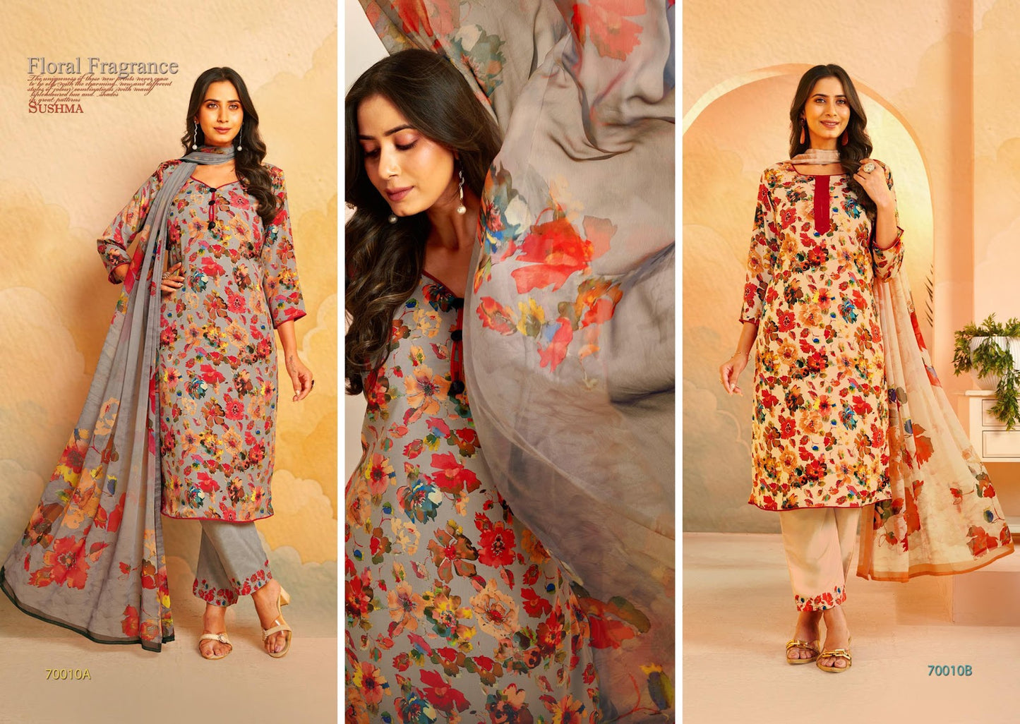 Fragrance Sushma Crape Pant Style Suits Manufacturer