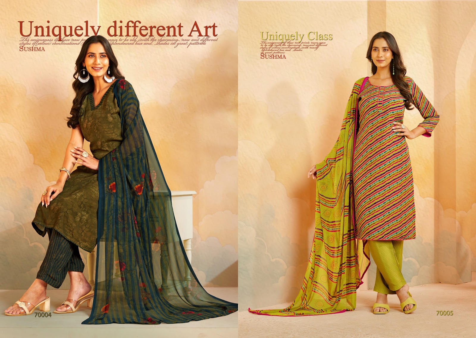 Fragrance Sushma Crape Pant Style Suits Manufacturer