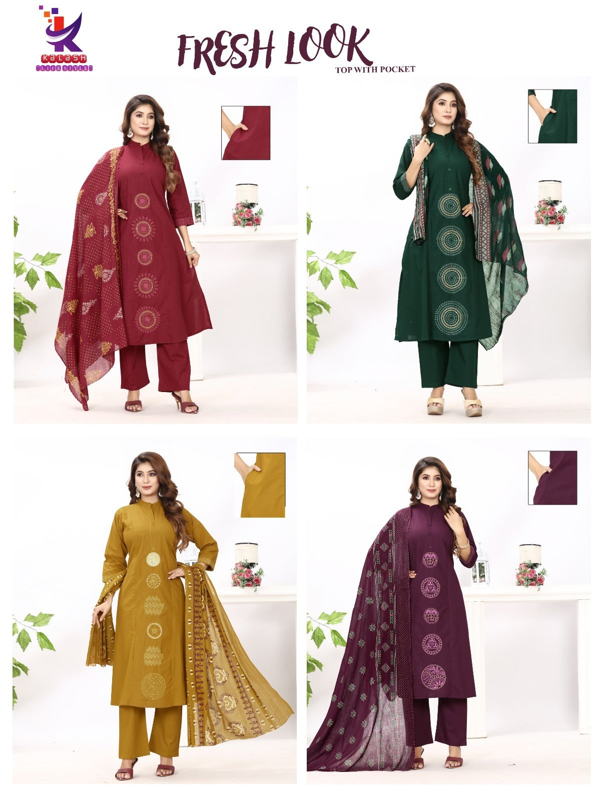 Fresh Look Mlm Kalash Lifestyle Cotton Readymade Pant Style Suits Wholesale Rate