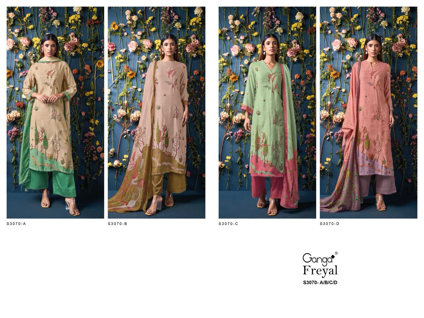 Freyal 3070 Ganga Bemberg Plazzo Style Suits Supplier Gujarat