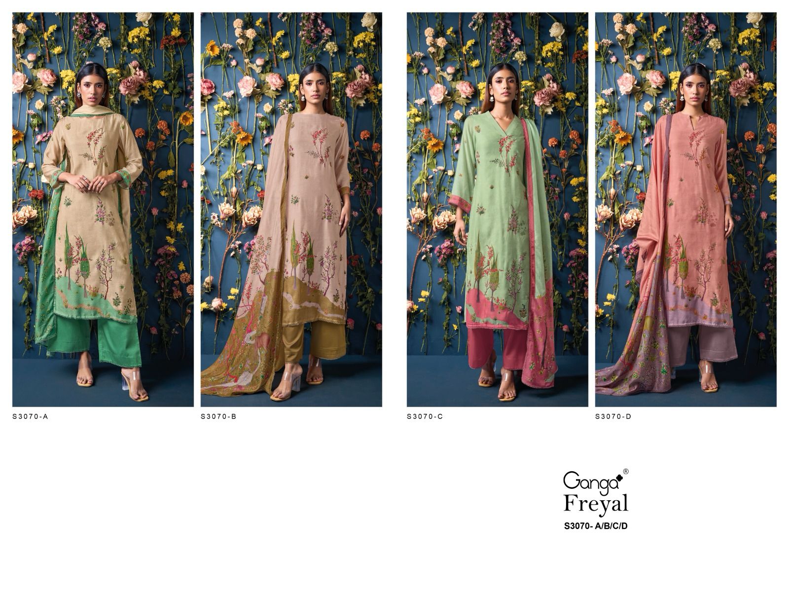 Freyal 3070 Ganga Bemberg Plazzo Style Suits Supplier Gujarat