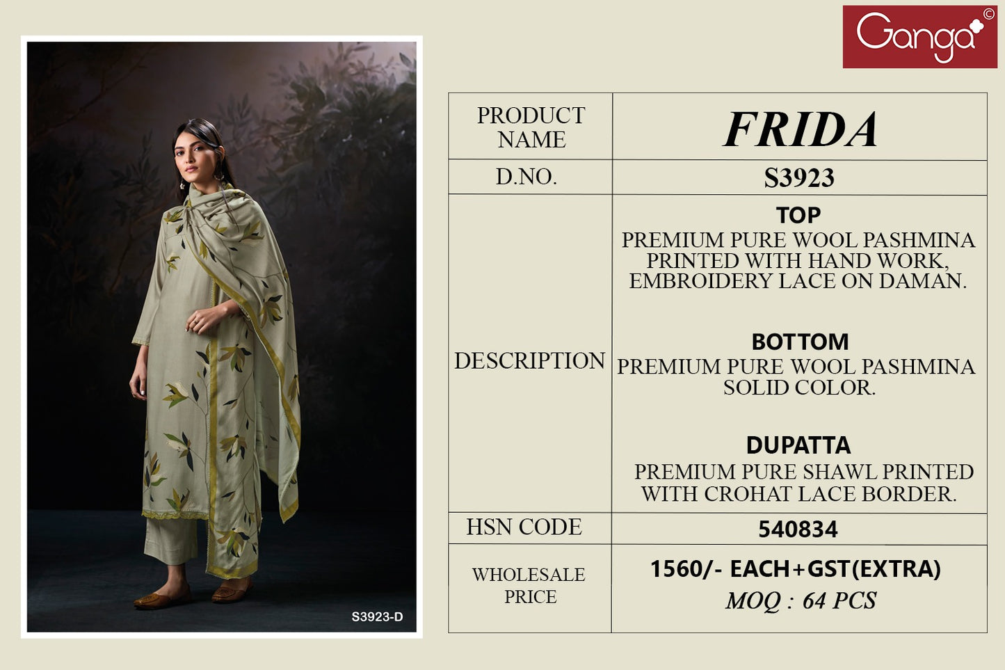 Frida 3923 Ganga Pashmina Suits Manufacturer India